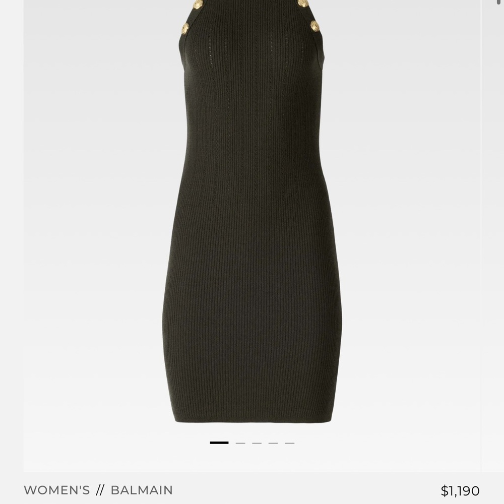 Balmain Dark Green Mini Dress with Gold Accents